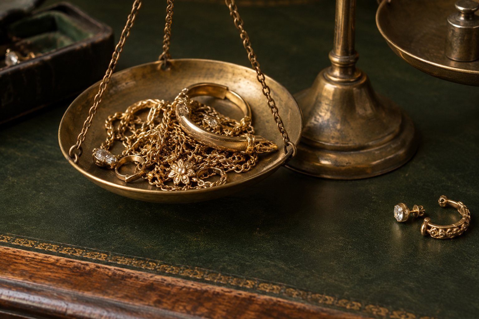 Scrap gold on a jeweller's scale