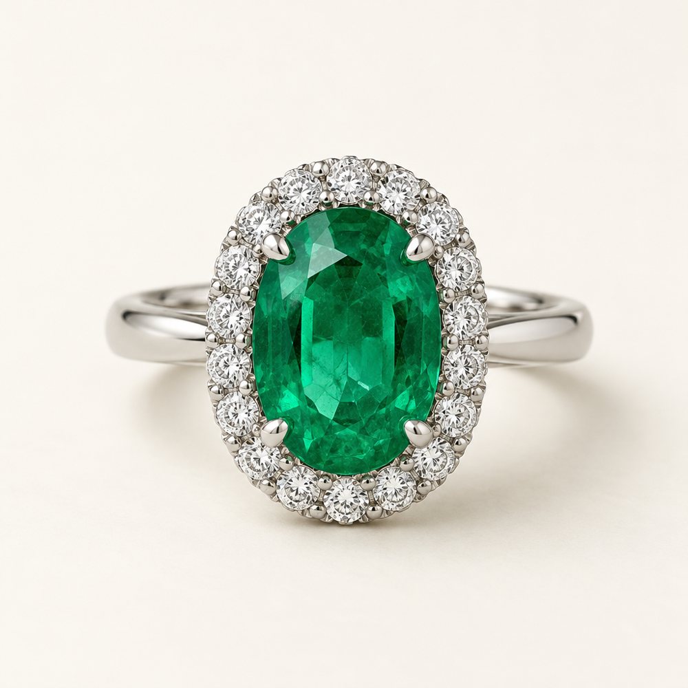 Emerald & Diamond Halo Ring